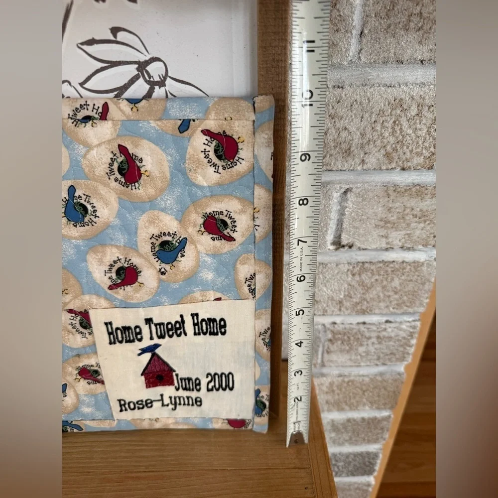 Homemade “Home Tweet Home” beaded quilted art square